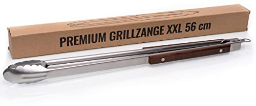 56 cm XXL BBQ Grillzange - extra lang aus Edelstahl | Holz Küchen-Zange Zubehör