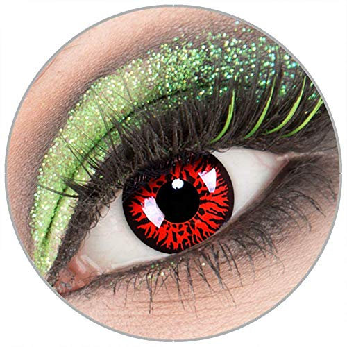 Farbige rote schwarze 'Red Demon' Kontaktlinsen ohne Stärke 1 Paar Crazy Fun Kontaktlinsen mit Kombilösung (60ml) + Behälter zu Fasching Karneval Halloween - Topqualität von 'Giftauge'