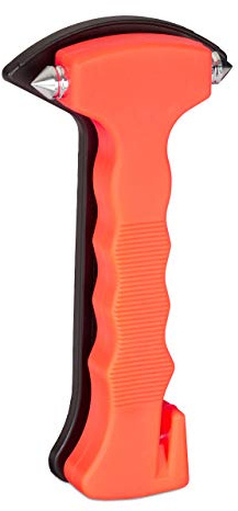 Relaxdays 2 Martillos de Emergencia para Coche, con cortacinturones, Puntas de Acero, Naranja