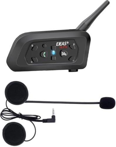YUZEU V6 Interphone de Casque de Moto, 1200m 6 Riders Mains Libres Bluetooth Intercom avec Microphones Oreillette Antibruit Système de Communication, pour Moto/Vélo/Climing/Ski (1 Pack)