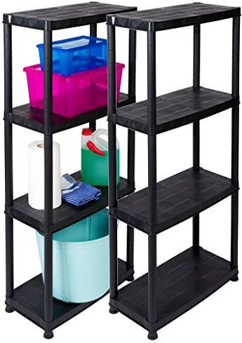 Kreher Spar-Set 2 Stück Kunststoffregal, Haushaltsregal, Schwarz, 4 Böden, max. 100 kg Traglast pro Regal. 61 x 30.5 x 130 H cm. TÜV Rheinland.