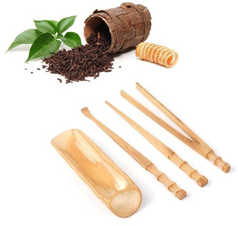 Jeffergarden 4 Pezzi di bambù Naturale Set da tè Cinese Classico Strumento di Servizio del tè Accessori per la Cerimonia del tè