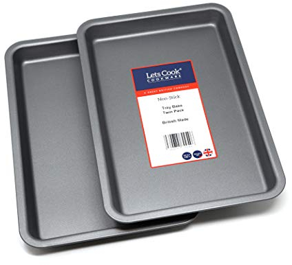 Lets Cook Cookware - 31cm Deep Oven Baking Trays, Twin Pack (Set of 2), Teflon Non Stick, British Made