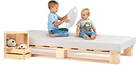 sunnypillow 80x200 cm Palettenbett aus Holz Holzbett Massivholzbett Bett aus Paletten Palettenmöbel Naturholz Fichte europalette 80 90 100 120 140 160 180 200 220 240 x 200 cm