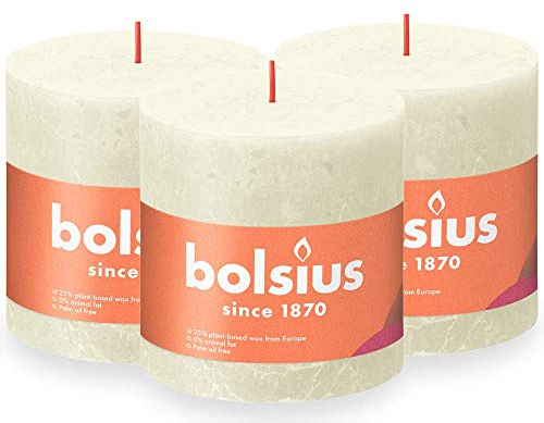 Bolsius Rustik Stumpenkerze XXL - Elfenbein - 3 Stück - 10 x 10 cm - Dekorative Haushaltkerzen - Länge Brenndauer 62 Stunden - Unparfümierte - Enthält Natürliches Pflanzenwachs - Ohne Palmöl