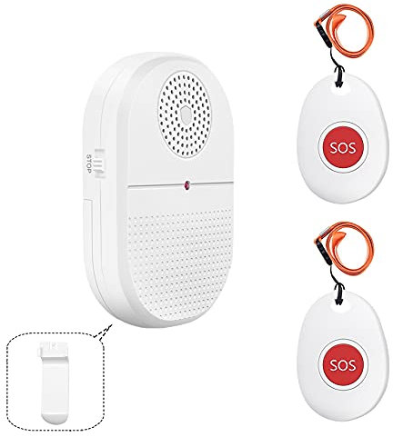 DAYTECH Personal Alarm for Elderly, Wireless Portable Vibration Caregiver Pager Alarm System, Emergency Call Button for Patient with 300Ft/100m 1 Vibration Receiver 2 Emergency Transmitter