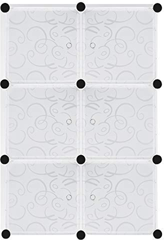 YUENFONG Kleiderschrank Organizer Garderobe DIY Regalsystem Steckregalsystem aus Kunststoff für Kleidung, Schuhe, Spielzeug und Bücher, Weiß (6 Boxen mit Tür)