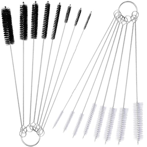 16 Stück Trinkhalm-Reinigungsbürsten, 20,3 cm, extra Lange Trinkhalm-Reinigungsbürste, Edelstahl, Wiederverwendbare Nylon-Rohrbürste, Werkzeug-Set, 8 Größen, weiß & schwarz