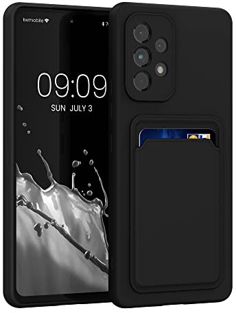 kwmobile Handyhülle für Samsung Galaxy A53 5G Hülle mit Kartenfach - TPU Case - Kabelloses Laden - Schutzhülle Cover in Schwarz