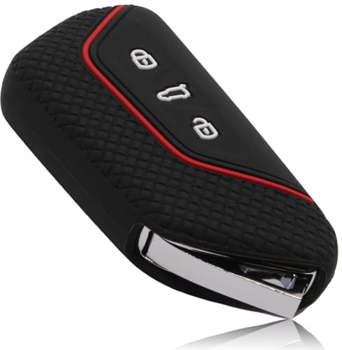 FOAMO Autoschlüssel Hülle Kompatibel mit VW, SEAT, Skoda, Cupra - Silikon Schlüsselhülle - Schutz für Autoschlüssel (Mesh Schwarz-Rot)
