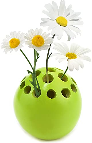 Blumenvase Kleine Vasen für Hochzeit Tischdeko Handgefertigte Mini Vase Rund mit Loch Dekovase Resin Perforierte Vasen Deko Miniaturvase for Flowers Plants 6 cm x 6 cm x 6 cm (Green)