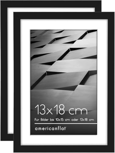 Americanflat Set di 2 cornici per foto da 17,7 x 12,7 cm, colore nero, con bordo sottile, 15 x 10 cm, con passepartout o cornici da 17 x 12 cm senza passepartout, formati orizzontali e verticali, per