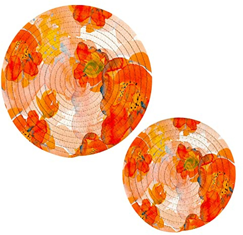 ALAZA Corn Poppy Orange Flower Trivets for Hot Dishes 2 Pcs,Hot Pad for Kitchen,Trivets for Hot Pots and Pans,Large Coasters Cotton Mat Cooking Potholder Set