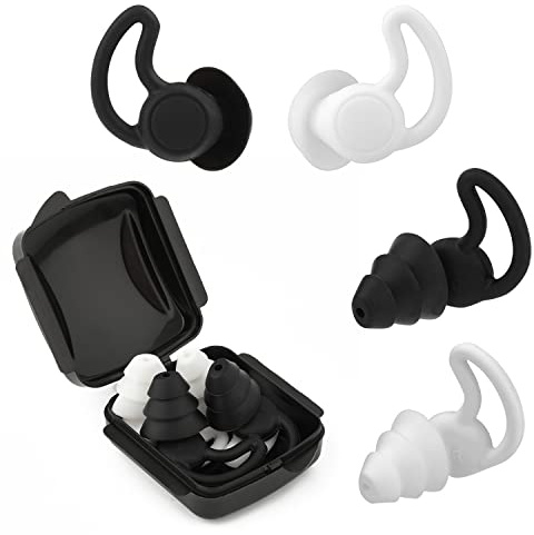 Silicone Ear Plugs, 2pairs Sleeping Noise Cancelling Earbuds Soft Reusable Waterproof Earplugs Noise Reduction for Sleeping Snore Work Concerts Industrial Ear Protectors (Black,White)