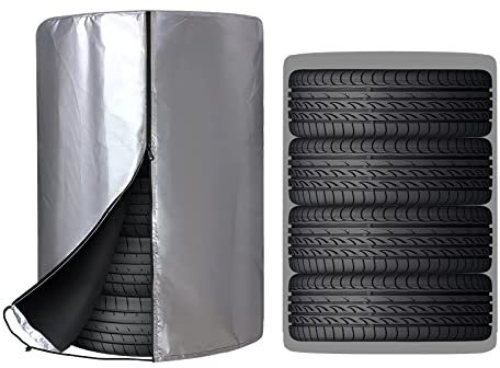 ZATOOTO Borse per portapneumatici, Impermeabile Antipolvere Stagionale Custodia per Pneumatici, per 4 Contiene 4 Pneumatici (14/15/16/17/18 pollici), Argento Rivestito 210D Oxford, 72 x 117 CM