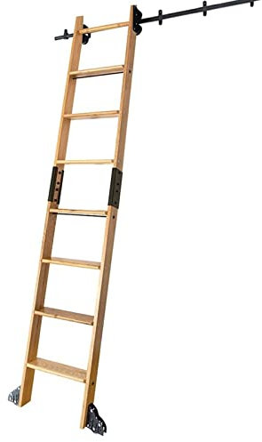 Luyckfrazy Mobile Leiterschiene aus Karbon-Eisen-Rundrohr | Schiebe-Scheunentor-Set, Leiter-Rollschienen-Hardware mit Bodenrollenrädern (Keine Leiter) – Schwarz (Size : 200cm Gleisbausatz)