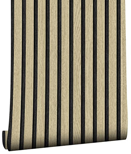 myforHD Wallpaper Peel and Stick Wood Grating Stripe Self-Adhesive Wallpaper Faux Wood Contact Paper Wood Slats Self Adhesive Wall Paper PVC Vinyl Film Removable Waterproof (Wood B, 17.3 x 236)