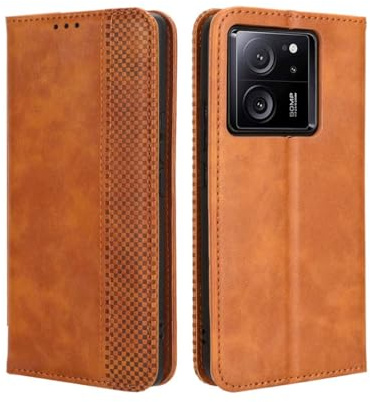 PEIYE Hülle für Xiaomi 13T / Xiaomi 13T Pro, Wallet Klappbar Lederhülle Flip Cover Case, Schutzhülle Handyhülle mit Kartenfach und Geldfach, TPU-Innenteil, Magnetverschluss, Standfunktion -Braun