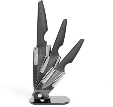 Livoo - Blocco 3 coltelli in ceramica con supporto MEC135N - 7,5 cm, 10 cm e 12,5 cm, ceramica, manico soft touch, ergonomico, supporto integrato