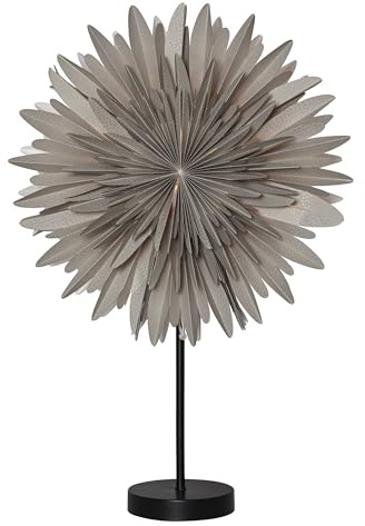 EGLO Tischlampe mit Weihnachtsstern Winter Dekostern | beleuchtet aus Papier in Beige mit Standfuß aus Metall in Schwarz, 3D Fenster-Leuchtstern stehend mit Kabel, E14 Fassung