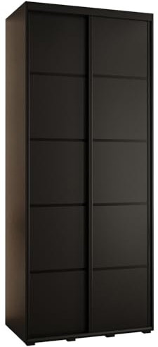 ABIKSMEBLE Cannes 4 Armario Moderno con 2 Puertas Correderas con Barra, Estantes - Mueble de Almacenamiento para Dormitorio, Salón - 205,2x100x60 cm - Negro Negro Negro