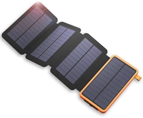 Faltbare Solar Powerbank 25000mAh, 1+3 Faltbare Solarpanels, 2 USB-Ausgänge, wasserfest – Ideal für Smartphones, Tablets, Camping.