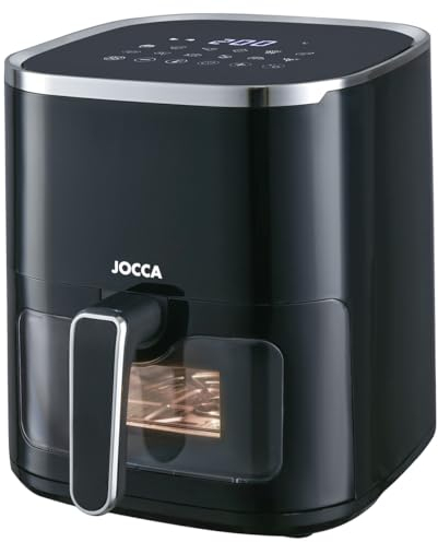 JOCCA - Freidora de Aire Caliente con Ventana 5L| Freidora Sin Aceite| Air Fryer 5 Litros| Temporizador| Temperatura Ajustable| Cocina Sana| 1450W| Negro
