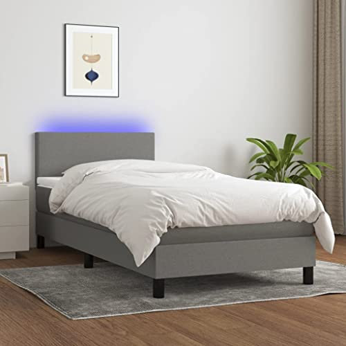 SECOLI Boxspringbett 90x190 mit matratze,LED Polsterbett 90x190 Bett 90x190 mit matratze und lattenrost Bett mit matratze 90x190 komplett-Dunkelgrau-90 x 190 cm