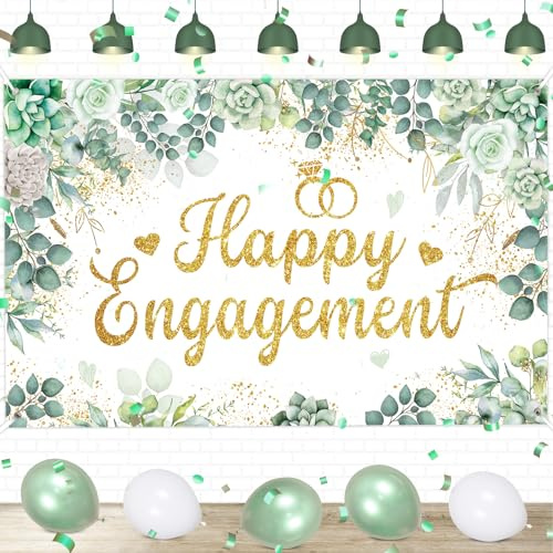Eucalyptus Engagement Party Decoration, Green Happy Just Engaged Banner, Sage Green Just Married Decorations Kit for Couple Wedding Bridal Shower