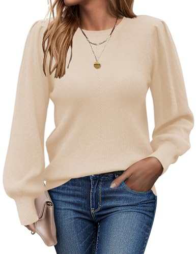 Zeagoo Damtröja, stickad tröja, tröja med rund hals, toppar, elegant, långärmad långärmad skjorta, basic, casual, S–, kaffe, L
