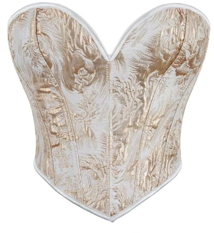 HEBEBRIDAL Women's Overbust Corset Tops for Renaissance Party Gothic Plus Size Lace Up Shapewear Vest Top Gold Medium