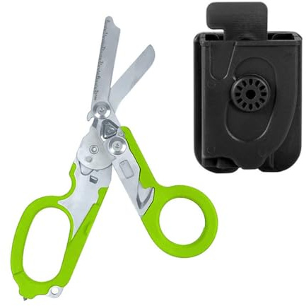Trauma Scissors 6-in-1 Multifunktions-Klappschere, ideal für Notdienste oder den professionellen Einsatz bei alltäglichen Aufgaben,grün
