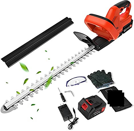 Cortadora de césped, cortacésped, cortasetos Cortasetos inalámbrico de 22 pulgadas, 21 V, 500 W, con cuchilla de doble acción, capacidad de corte eléctrico de 3/5 para jardín de césped y arbustos par
