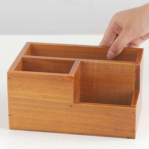 shenruifa Soporte de Madera para Mando a Distancia, Caja de Almacenamiento de Escritorio Multifuncional con 3 Compartimentos para Escritorio de Oficina