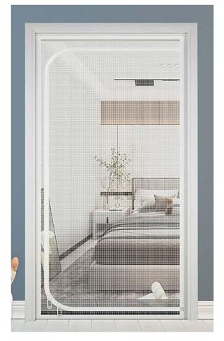 Cat Screen Door，Anti Fly Mesh Door Curtains with Zip for Bedroom, Balcony, Greenhouse, Prevent Dogs Cats Running Out from Home(White,100x210cm)