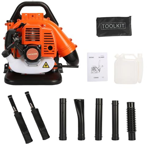 Washranp Soffiatore per foglie a benzina, 52 cc, 550 CFM, a 2 tempi, a zaino, soffiatore a gas, senza fili, per la cura del prato e del giardino, arancione