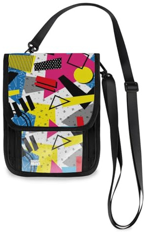 Mnsruu Cartera de viaje con patrón de estilo retro de los años 80, para pasaporte, tarjetas de crédito, gadgets, bolsa unisex cruzada, cartera de viaje con correa ajustable, #01, Talla única, moda