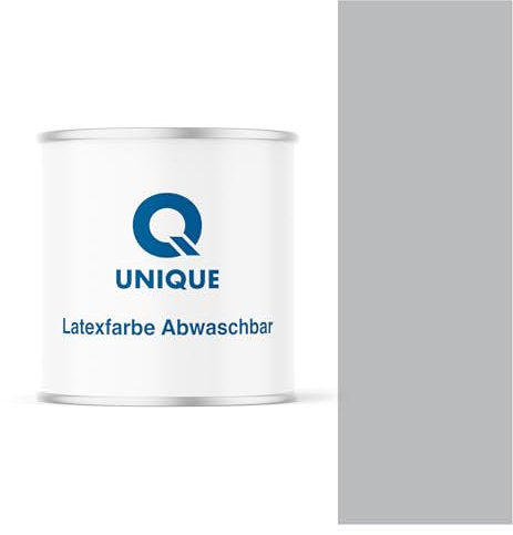 Q UNIQUE Latexfarbe ABWASCHBAR 2L (ca.14m2) Grau, Waschbare, hochdeckende, tiefmatte Latexfarbe auf Basis von Ethylen-Vinylacetat-Copolymer. VOC-frei, geeignet für Wände/Decken in Innenräu