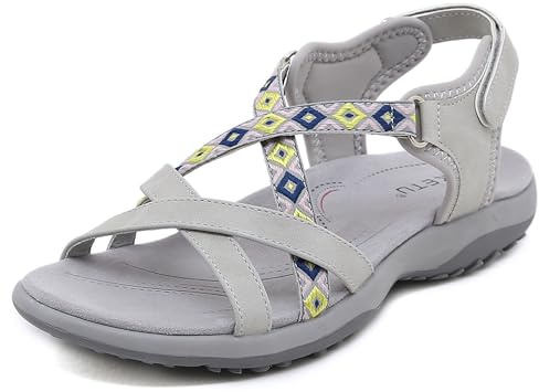 Meik Mangni Sandales Sport Femme Sandale de Randonnée d'été Sandales de Marche Légères à Bout Ouvert Chaussures de Trekking en Plein,Gris,Taille:40 EU=Étiquettes 41 EU