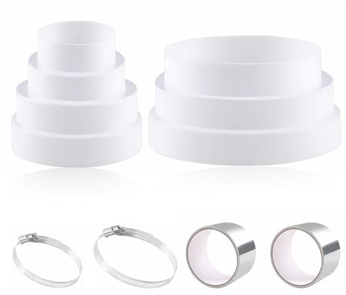 Lot de 2 réducteurs universels en PVC - Diamètre : 80-180 mm - Tuyau de réduction de 80, 100, 110, 120, 160, 170, 180 mm - Avec colliers de serrage en acier inoxydable - Bande d'aluminium pour