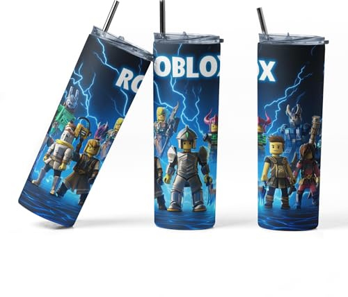 anjeca Gamer Tumbler 750ml – Insulated Stainless Steel Cup with Lid & Straw, Leakproof, Keeps Drinks Hot or Cold, Gift for Roblox Fans, Kids & Gamers