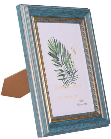 TAIYOU Antique Elagent Photo Frames 7x5 Inch Vintage Wood Picture Frame Green 13x18 cm Home Desk Decor Wall Hanging or Tabletop Standing Display Gifts for Desk Wall Tabletop Home Office Display