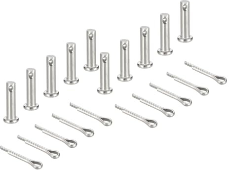 sourcing map Gabelkopfstifte, M5 x 20 mm, 304 Edelstahl, Einloch, Flachkopf, Anhängerkupplung, Verschlusssysteme mit Splinten für Möbelmontage, Anhänger, Rasenmäher, Silber, 10 Stück