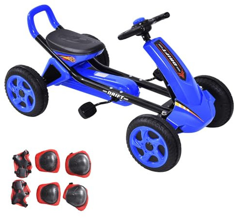 Go-Kart Reppy - Feuerwehr Tretfahrzeug | Tretauto Mit Handbremse | Kinderfahrauto, Kinderpedalauto,Kinder-Reitspielzeug Mit 4 n | Kinderauto Mit Verstellbarem Sitz, Kinderauto Zum
