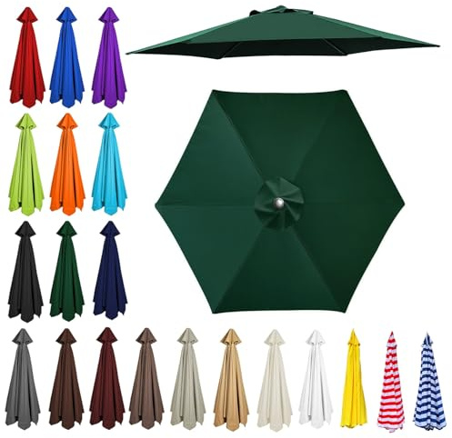 2m/2.30m/2.5m/2.7m/3.0m/3.5m Replacement Parasol Canopy, Garden Umbrella Replacement Top Cover, 6/8 Arms Umbrella Cloth Fabric for Sunshade, Water Resistant, Fits Various Frames(Dark green,6ribs:2.30m