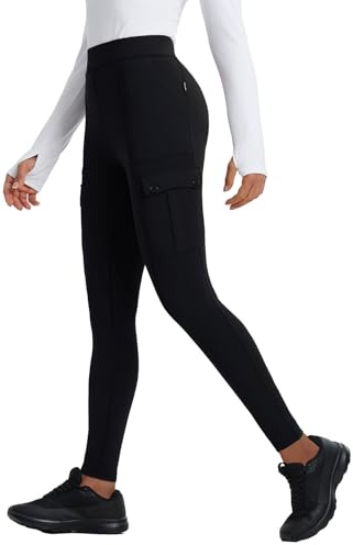 baleaf Thermal Leggings Women Trousers Fleece Lined Hiking Legging Water Resistant Warm Pants for Winter with Pockets Walking Running Black XL