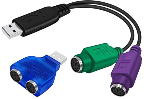 YINGAYOU Adaptador USB a PS2 para Teclado y Raton Cable Conversor PS2 a USB con Chip Integrado, No Requiere Controladores, Plug and Play 18cm (Cable+ Adaptador)