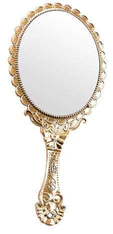 Veemoon Vintage Handspiegel Mit Griff Kleiner Tragbarer Schminkspiegel Rosegold Barockmuster Für Reisen Und Alltag