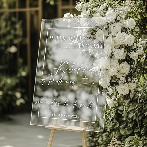 Willkommensschild Acrylglas personalisiert - Made in Germany - Welcome Willkommen Schild für Hochzeit