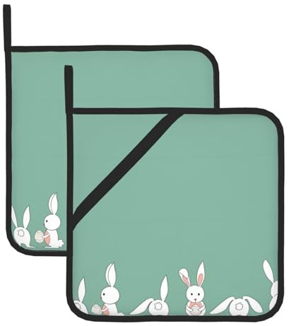 YYHHAOFA Sottovaso quadrato con stampa di coniglietti pasquali, 2 pezzi, spesso, resistente, per isolamento termico, per microonde, forno e grigliate all'aperto